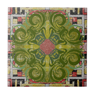 Red Green Pattern Retro Tiles