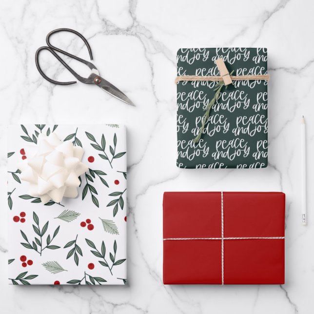 Red Green Peace and Joy Winter Holiday Wrapping Pa Wrapping Paper Sheet (Front)