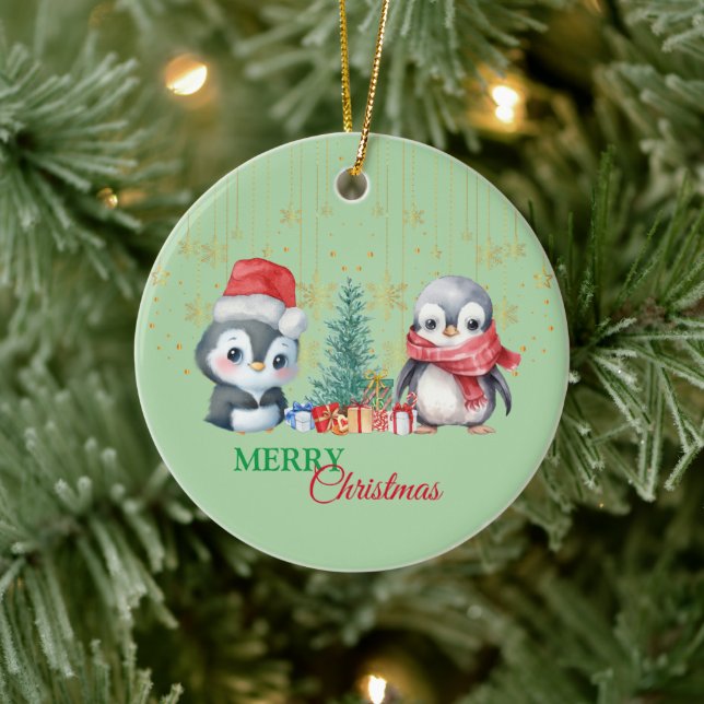 Red Green Penguin Santa Merry Christmas Party Ceramic Tree Decoration (Tree)
