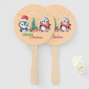 Red Green Penguin Santa Merry Christmas Party Hand Fan