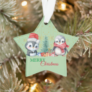 Red Green Penguin Santa Merry Christmas Party Ornament