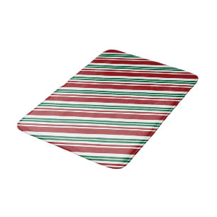 Red & Green Peppermint Stripe Bath Mat