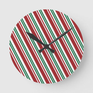 Red & Green Peppermint Stripe Round Clock