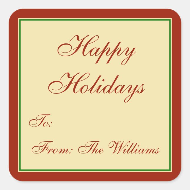 Red-Green Personalised Christmas Gift Tag Stickers (Front)