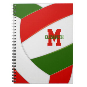 Red green personalised girls boys volleyball notebook