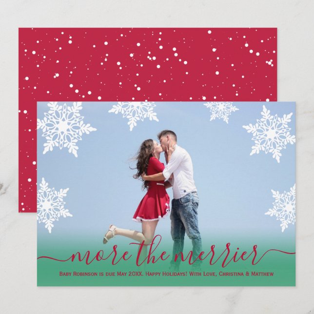 Red Green Photo Christmas Pregnancy Announcement (Front/Back)