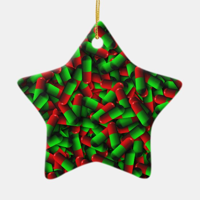 red green pills drugs ceramic tree decoration (Front)