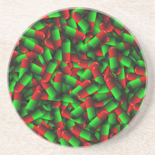 red green pills drugs coaster