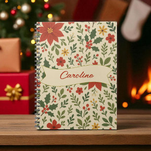 Red Green Pine and Berry Watercolor Holiday Notebook