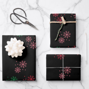 Red Green Pink Christmas Snowflake Wrapping Paper Sheet