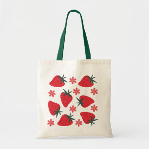 Red Green Pink Simple Strawberries Tote Bag