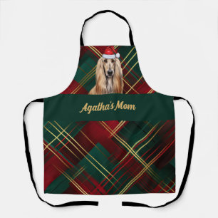 Red Green Plaid and Afghan Hound Dog Christmas Apron
