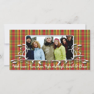 Red Green Plaid Antique Frame Holiday Family Photo Card