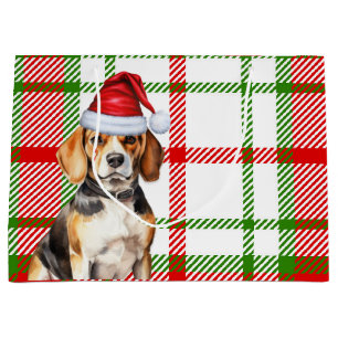 Red Green Plaid Beagle Dog Lover Holiday Large Gift Bag