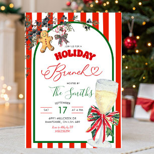 Red Green Plaid Bow Preppy Holiday Brunch Party Invitation