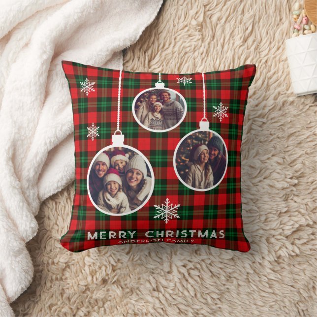 Red Green Plaid Buffalo Check Photo Christmas  Cushion (Blanket)