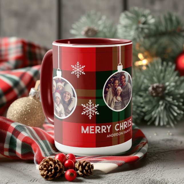 Red Green Plaid Buffalo Check Photo Christmas  Mug (Red Green Plaid Buffalo Check Photo Christmas Mug)