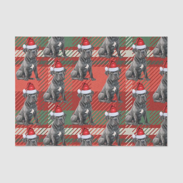 Red Green Plaid Cane Corso Dog Christmas Holiday Tissue Paper (Front)