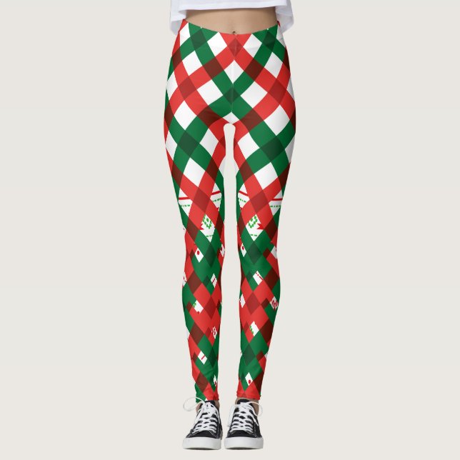 Red Green Plaid Christmas Leggings Women (Front)