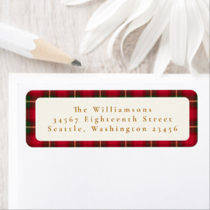 Red Green Plaid Christmas Return Address Gold