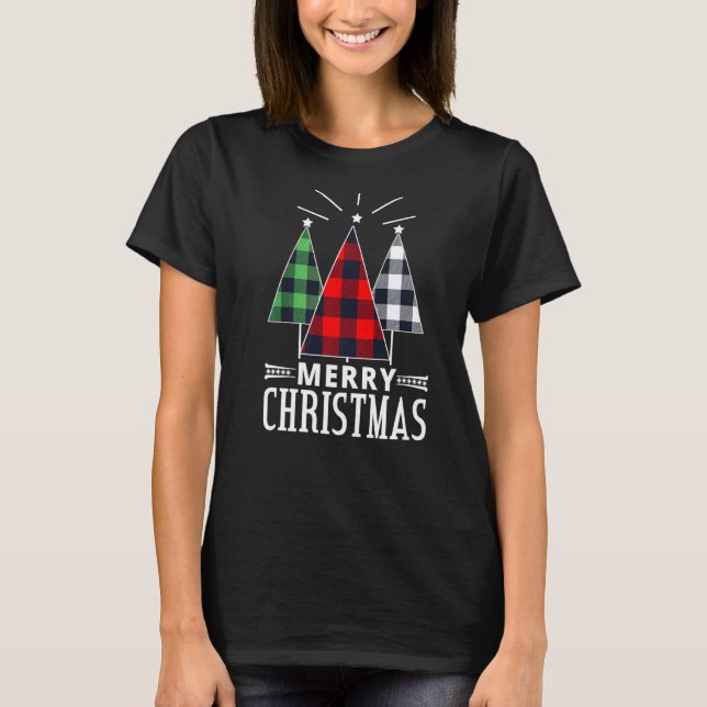 Red Green Plaid Christmas Santa Tree Xmas Christma T-Shirt (Front)