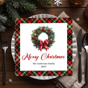 Red Green Plaid Christmas Wreath Napkins Custom
