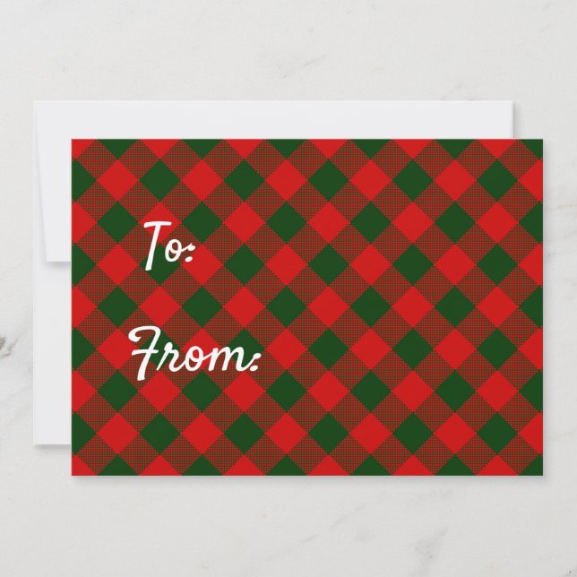Red & Green Plaid Gift Tag Holiday Card (Front)