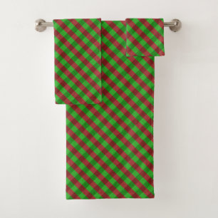 Red & Green Plaid Glitter Bath Towel Set