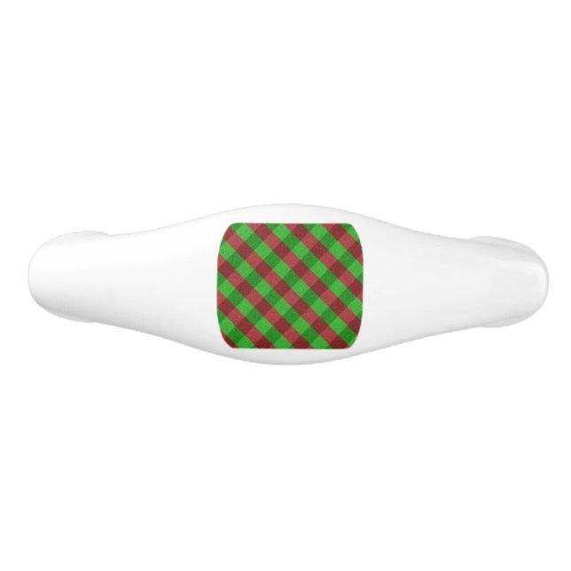 Red & Green Plaid Glitter Ceramic Drawer Pull (Front)
