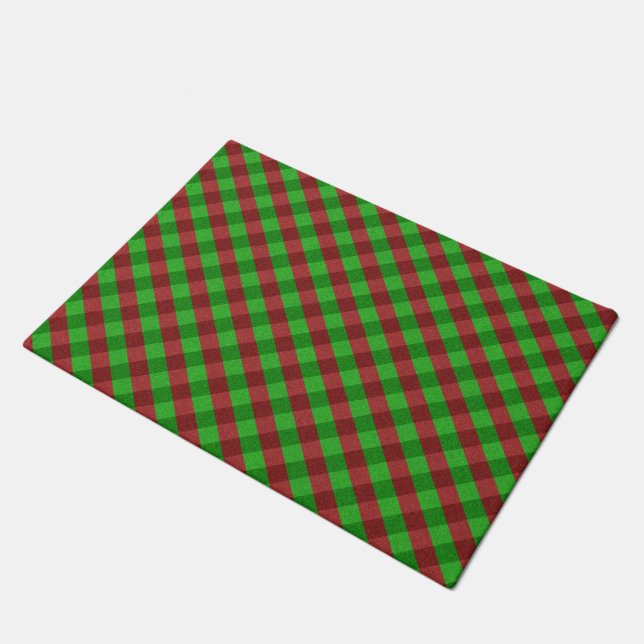 Red & Green Plaid Glitter Doormat (Angled)