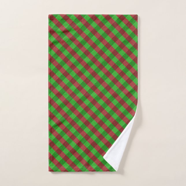 Red & Green Plaid Glitter Hand Towel (Hand Towel)