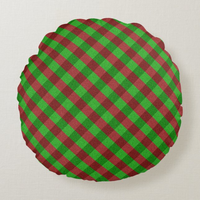 Red & Green Plaid Glitter Round Cushion (Front)