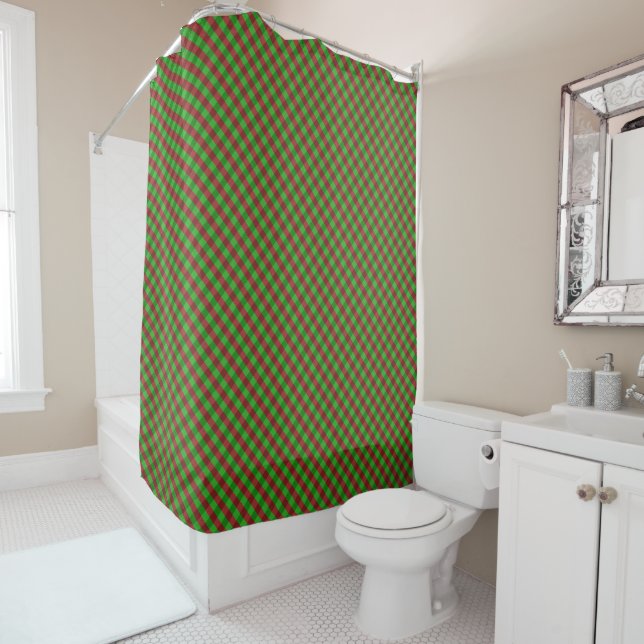 Red & Green Plaid Glitter Shower Curtain (In Situ)