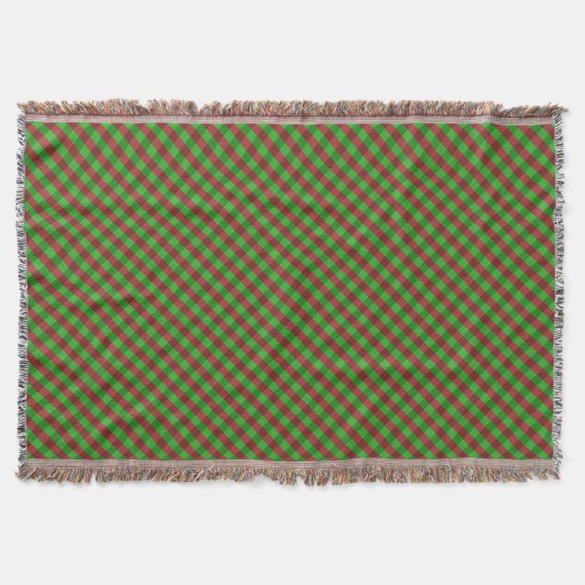 Red & Green Plaid Glitter Throw Blanket (Front)