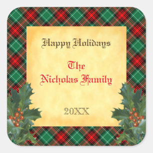 Red Green Plaid Holly Editable Holiday Gift Tag