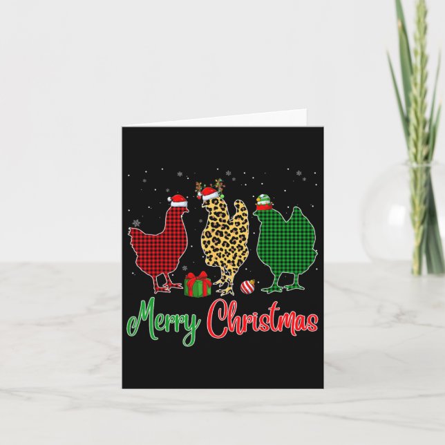 Red Green Plaid Leopard Chickens Santa Elf Hat Chr Card (Front)