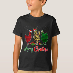 Red Green Plaid Leopard Chickens Santa Elf Hat Chr T-Shirt