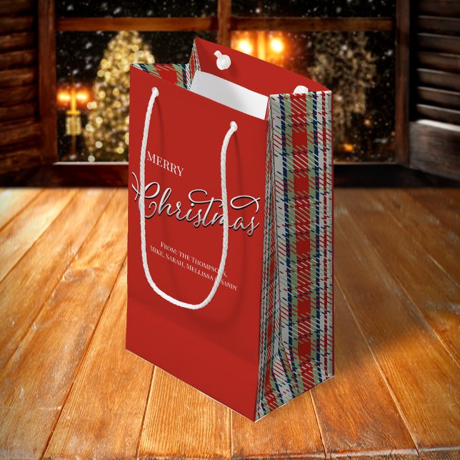 Red Green Plaid Merry Christmas Custom Small Gift Bag (Merry Christmas red and green plaid pattern gift bag)