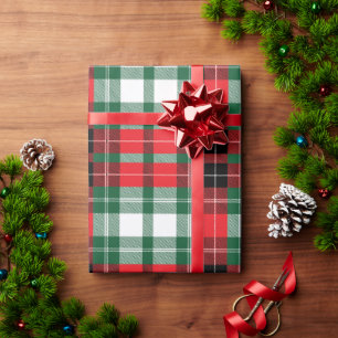 Red Green Plaid Pattern Holiday Christmas Modern Wrapping Paper