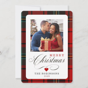 Red Green Plaid Pattern Merry Christmas Photo Holiday Card