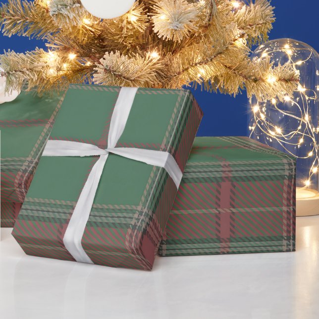 Red Green Plaid Pattern Wrapping Paper (Holidays)