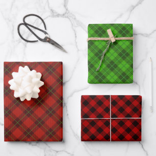 Red & Green Plaid & Red Buffalo Plaid Trio Wrapping Paper Sheet