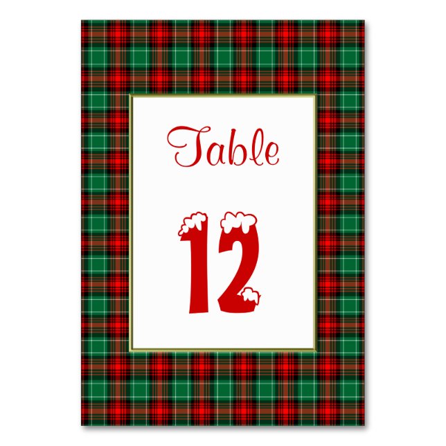 Red Green Plaid Retro Custom 2-Sided Table Card (Front)