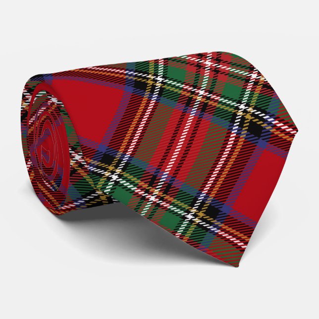 Red Green Plaid Rustic Classic Stewart Tartan Tie (Rolled)