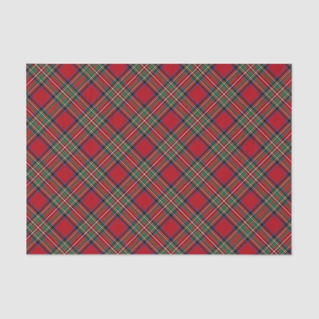 Red Green Plaid Rustic Classic Stewart Tartan Tissue Paper (Front)