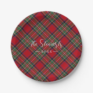 Red Green Plaid Rustic Classic Tartan Paper Plate