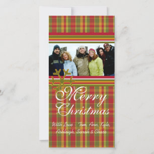 Red Green Plaid Snowflake Holiday Family Pictures Card