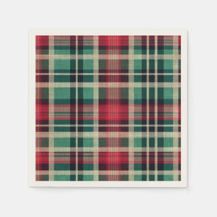 Red Green Plaid Stripes Napkin