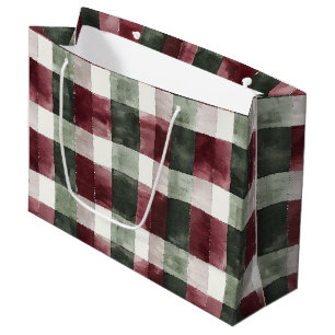 Red Green Plaid Stripes Rustic Christmas Large Gift Bag
