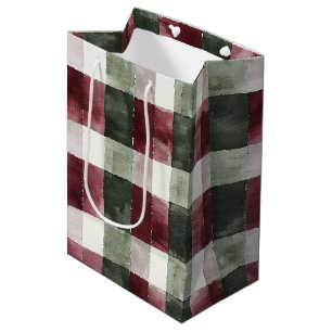 Red Green Plaid Stripes Rustic Christmas Medium Gift Bag